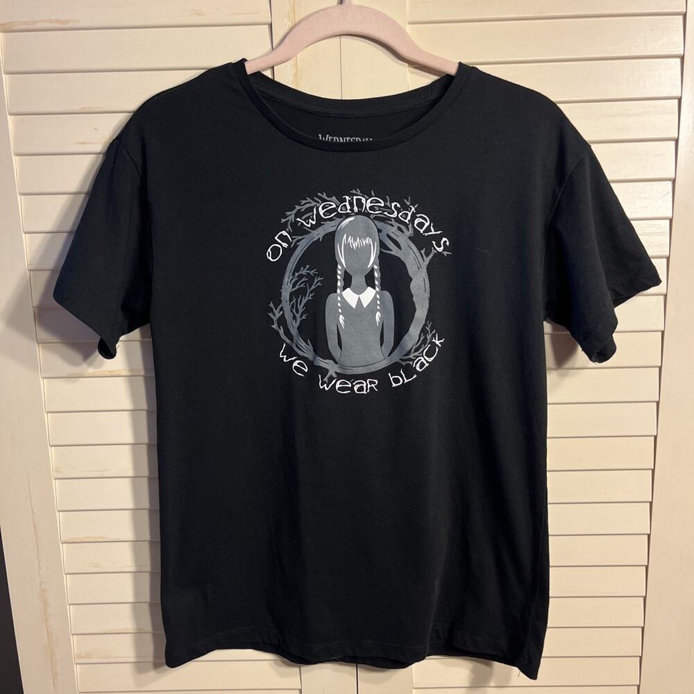 Wednesday Addams Family Graphic T-shirt Short Sleeve Cotton Black Size XL(14/16)
